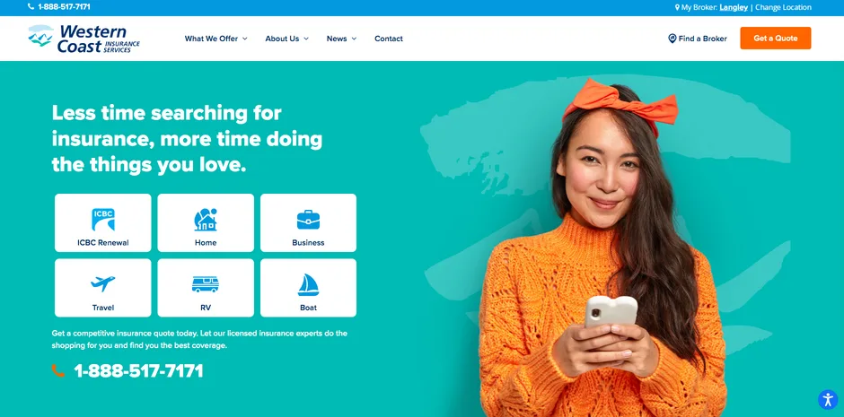 Western Coast Insurance website homepage
